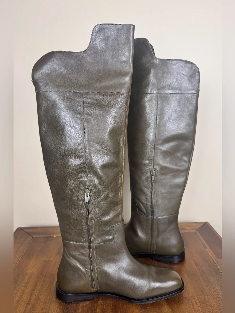 Bronx Clover Over-The-Knee Leather Boots Dark Olive Green Sz 39 NWOT